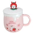 thumbnail image 3 of Whimsical Bunny Rabbit Hiding Strawberries Ceramic Mug Cup With Lid And Spoon, 3 of 9