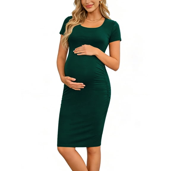 Women's Short Sleeve Maternity Dress Clothes Ruched Pregnancy Bodycon Dress