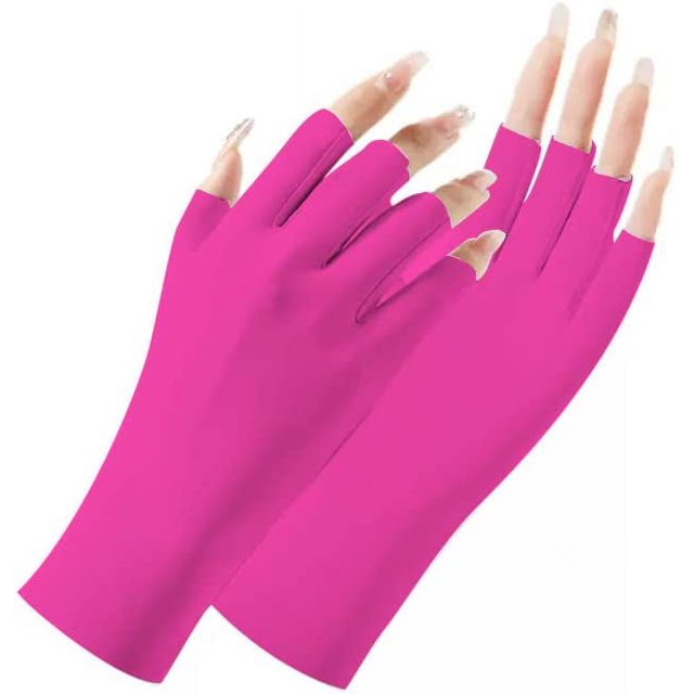 Anti UV Gloves for Nail Lamp Light,Skin Care Fingerless Gloves for Protecting Hands from The Sun and Nails UV Light Rose