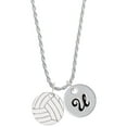 thumbnail image 1 of Delight Jewelry 3/4'' Enamel Volleyball Silvertone Script Initial Disc - U - Charm Necklace, 20"+3", 1 of 4