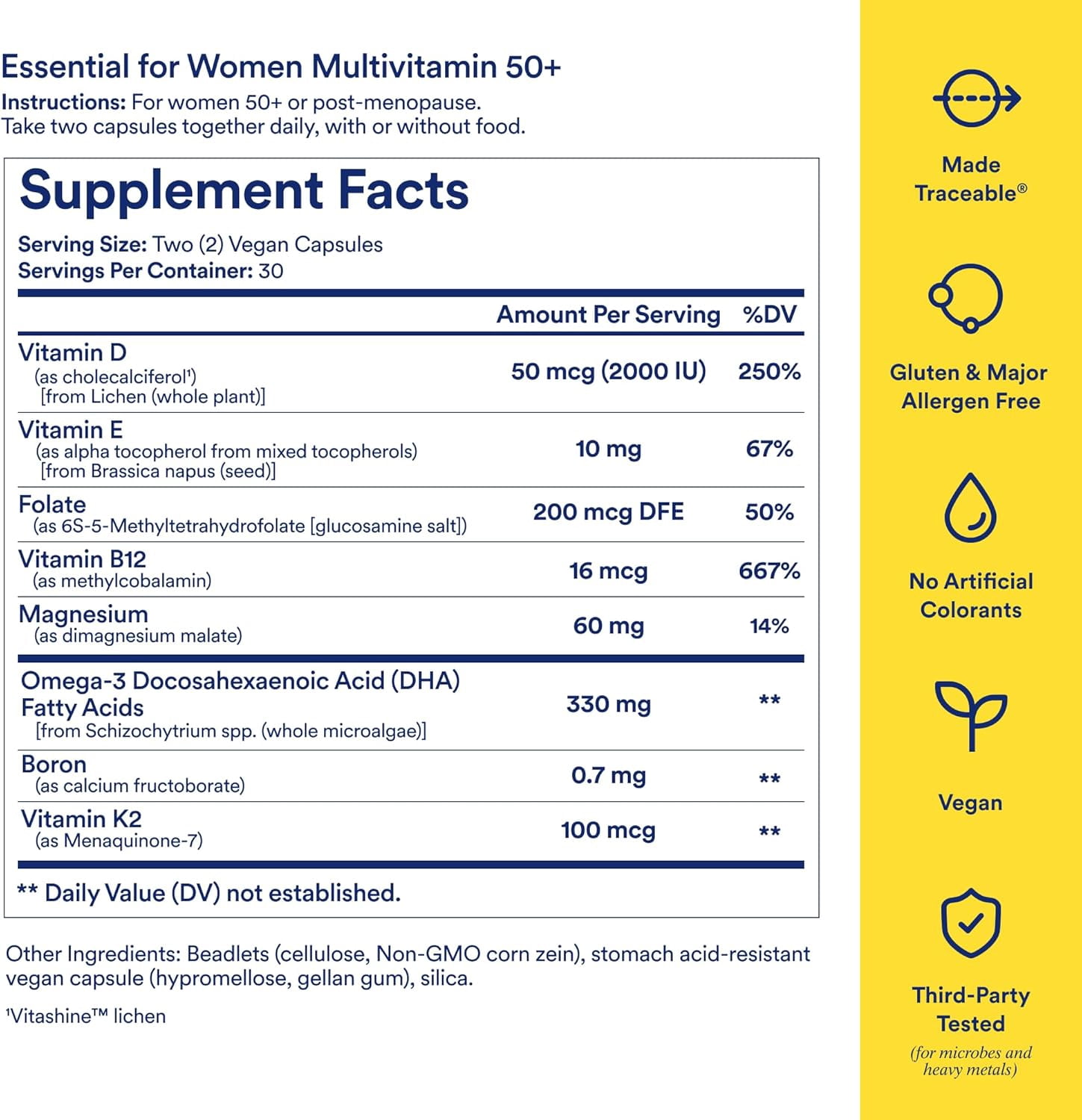 Ritual Women’s 50+ Daily Multivitamin - Folate, DHA - Vegan - 60 Capsules - 30 Servings