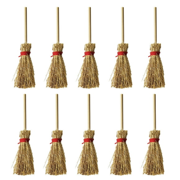 10pcs Halloween Mini Brooms Handmade Broom Crafts Witch Broomstick Miniature Model Toys Desk Ornament Halloween Decoration 2024