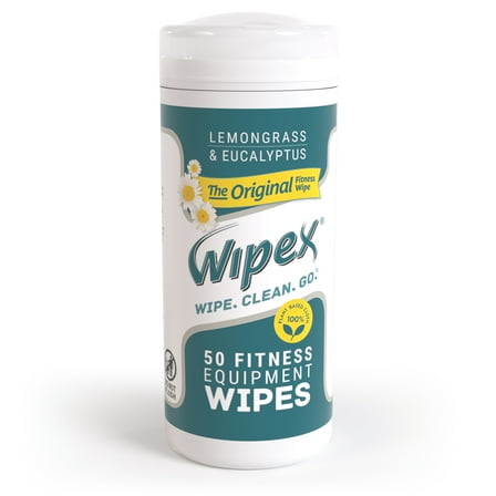 Wipex Natural Fitness Wipes - Plant-Based - Lemongrass & Eucalyptus - 50ct Canister