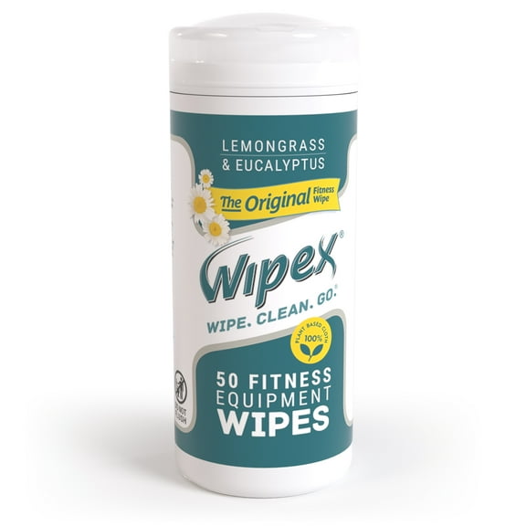 Wipex Natural Fitness Wipes - Plant-Based - Lemongrass & Eucalyptus - 50ct Canister