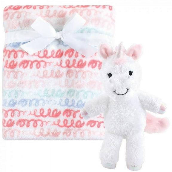 Hudson Baby Infant Girl Plush Blanket with Toy, Snuggly Unicorn, One Size