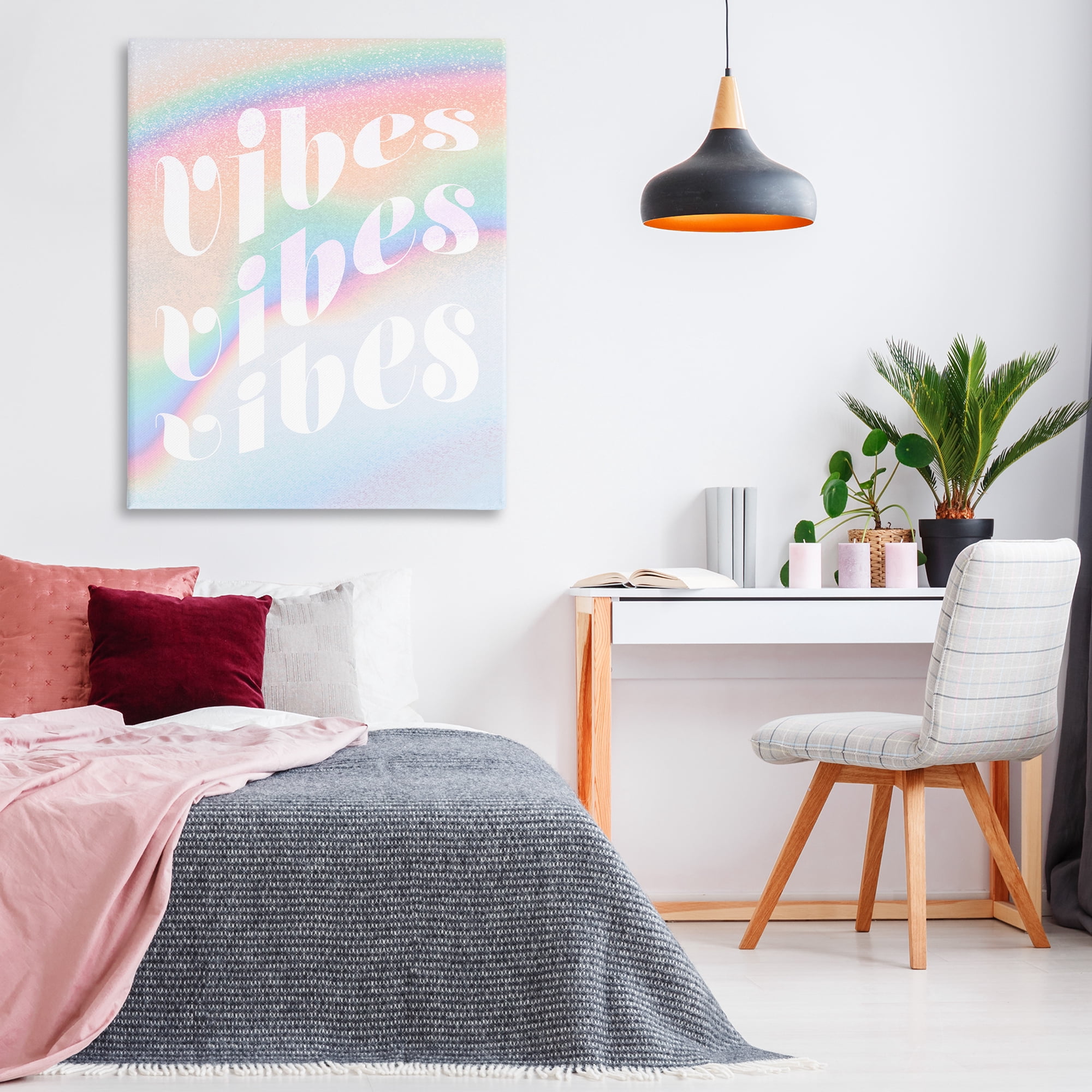 Stupell Industries Vibes over Glam Rainbow Text & Numbers Painting Wrapped Canvas Art Print Wall Art, 36 x 48