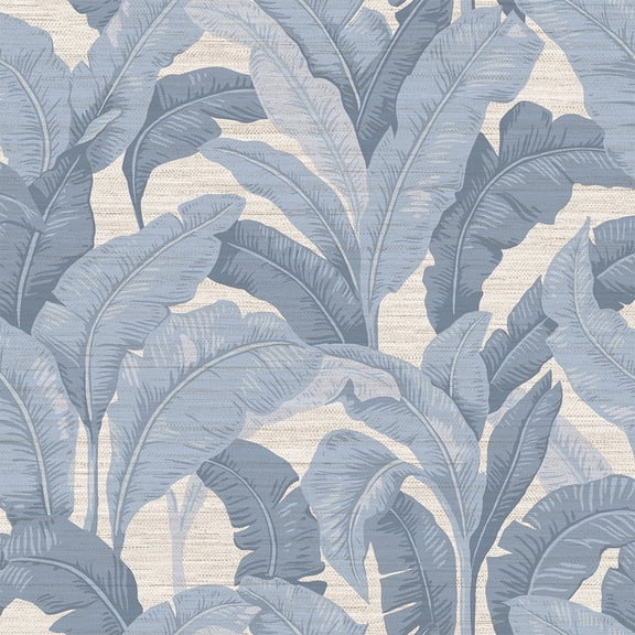 Tempaper Blue Layered Palm Faux Grasscloth Removable Peel and Stick Wallpaper, 20.5 in X 16.5 ft
