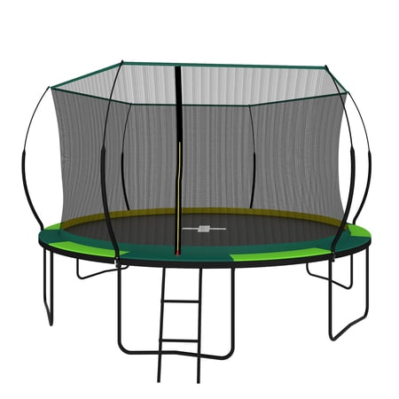 ZHYNNG YC 14FT Recreational Trampolines with Enclosure for Kids and Adults with Patented Fiberglass Curved Poles Pumpkin -Green