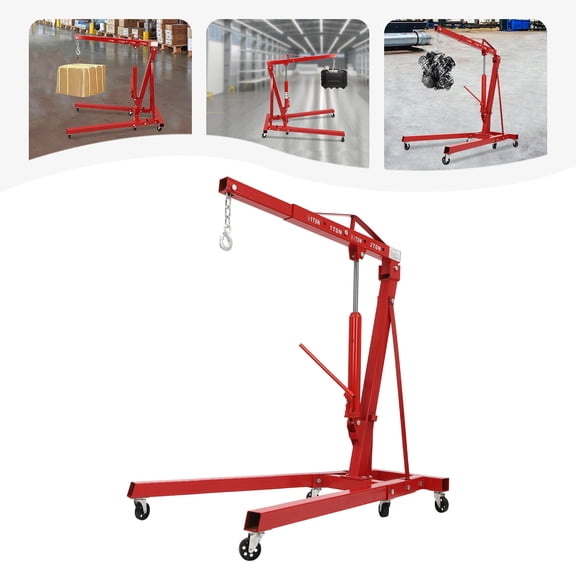 Red Carbon Steel Engine Hoist, 4-Level Adjustable Lifting Capacity and 8T Hydraulic Pump, Foldable Arm for Compact Storage, Reliable and Efficient Tool for Garages, Workshops, and Industrial Use.