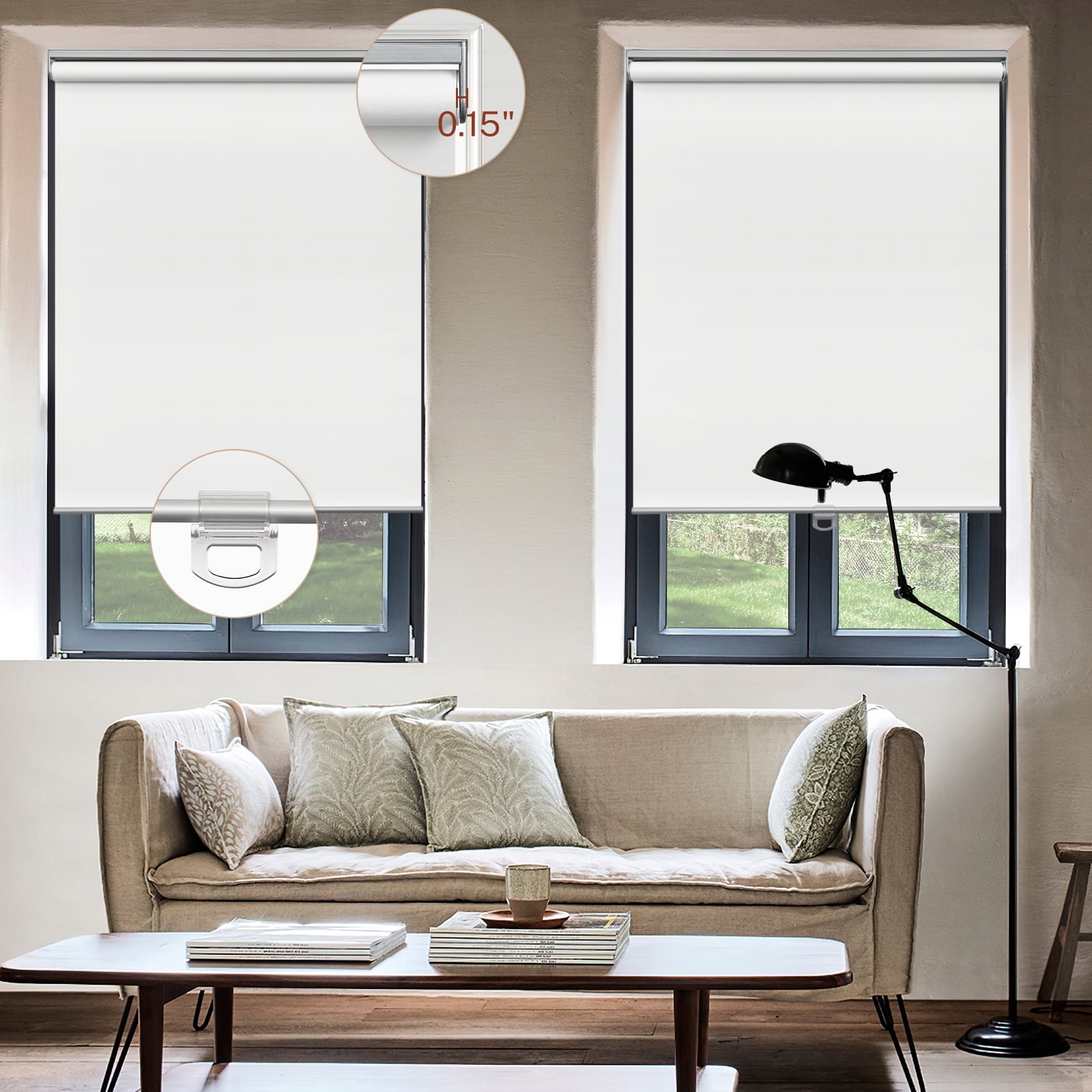 Keego 100% Blackout Roller Blinds for Window Cordless Privacy Bedroom Shade Easy to Install UV Protection Blinds for Office and Home (White, 26"W×42"H)