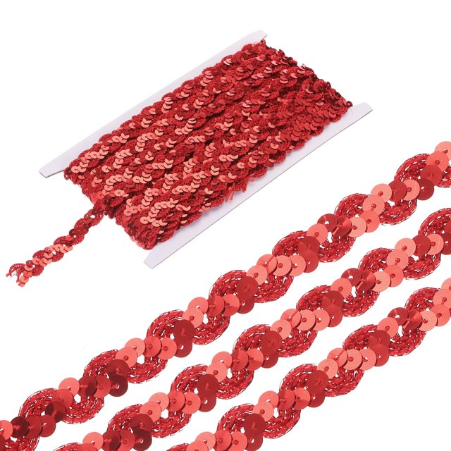 11 Yardas de encaje con Lentejuelas Unique Bargains Tira de encaje Rojo 0.6 Pulgadas
