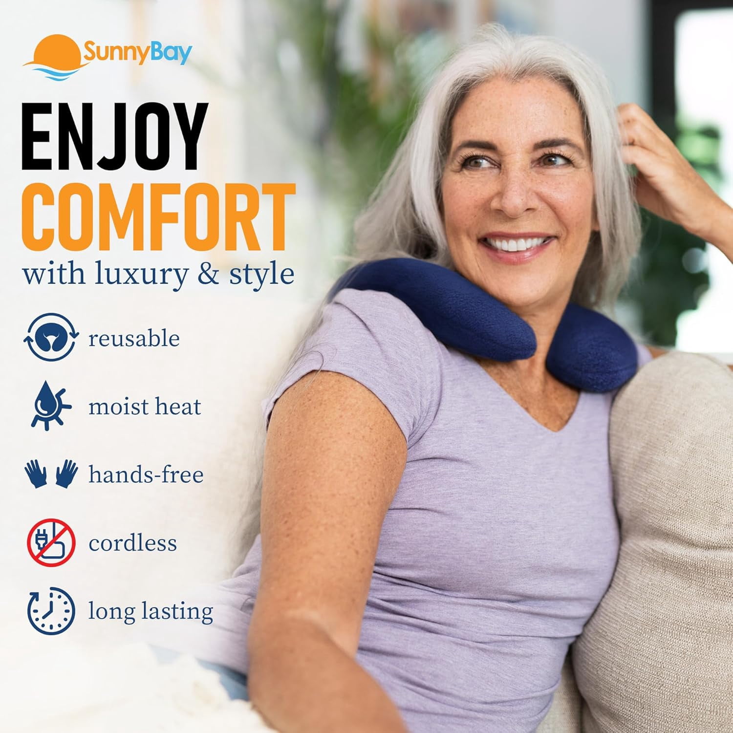 SunnyBay Microwave Heating Pad, Microwavable Heated Neck Pillow for Moist Hot or Cold Therapy, Aromatherapy Heated Neck and Shoulder Wrap with Flaxseed and Lavender Filling, FSA HSA Approved, Blue