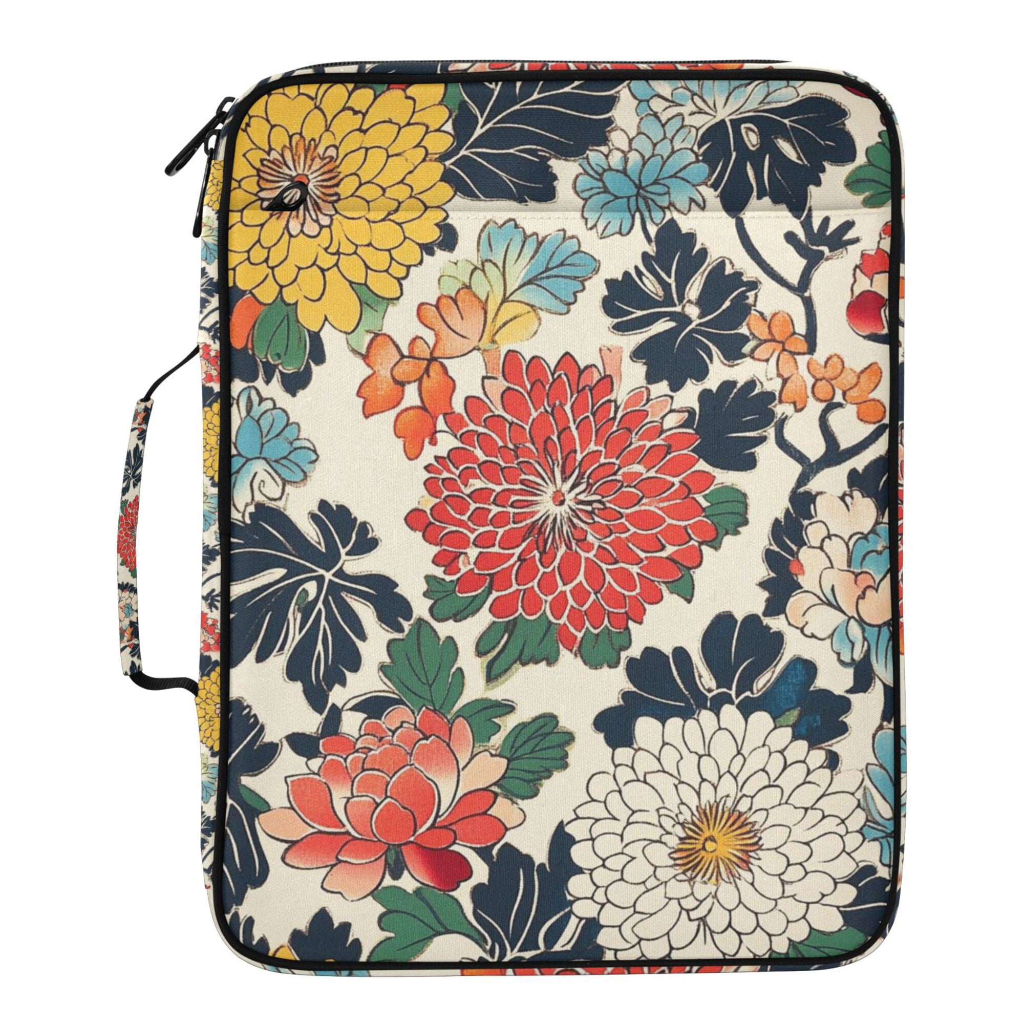 FORMRS Accordion File Folder A4 Size 7-Pocket Expanding Document Organizer Bag with 3 Ring Binder, Red Flowers Pattern