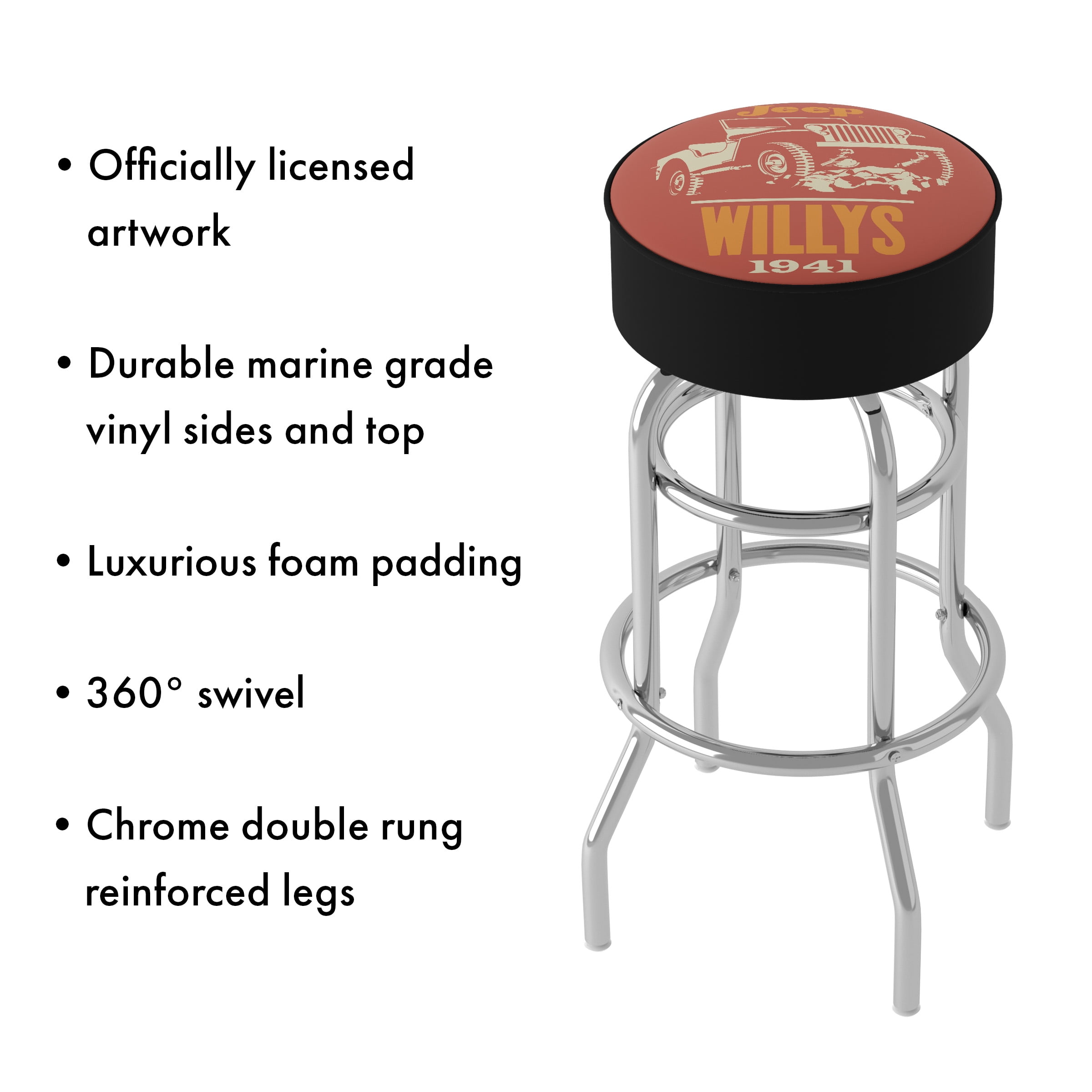 Trademark Gameroom Jeep Willys Red Bar Stool with Padded Seat