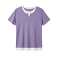 thumbnail image 5 of ZHYou 2 in 1 Layered Short Sleeve T Shirts for Women Casual Loose Fit Crew Neck Color Block Summer Tops Purple M, 5 of 6