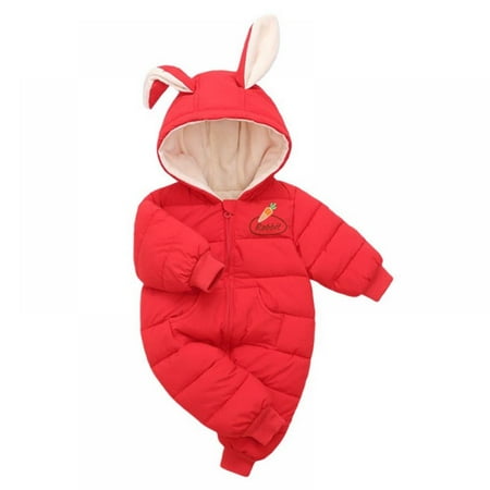 

Baby Boys Girls Winter Jumpsuit Bunny Ears Hooded Zipped Velvet Rompers Toddler Infant Pocket Rompers Clothes 0-12M