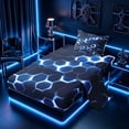 thumbnail image 2 of meiyoeat Neon Honeycomb Pattern Twin Sheet Sets for Boys Girls, Geometric Hexagon Bedding, Blue, 3pcs, 1 Flat Sheet, 1 Fitted Sheet and 1 Pillowcase, 2 of 6