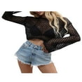 thumbnail image 3 of Haut en Résille Transparent pour Femmes Été Crochet Creux Manches Longues Crop Top Blouse en Maille, 3 of 6