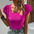 thumbnail image 5 of AherBiu Hauts de Sortie pour Femmes à Volants Superposés Manches Courtes Chemises Slim Col Carré Blouse Décontractée Habillée, 5 of 5