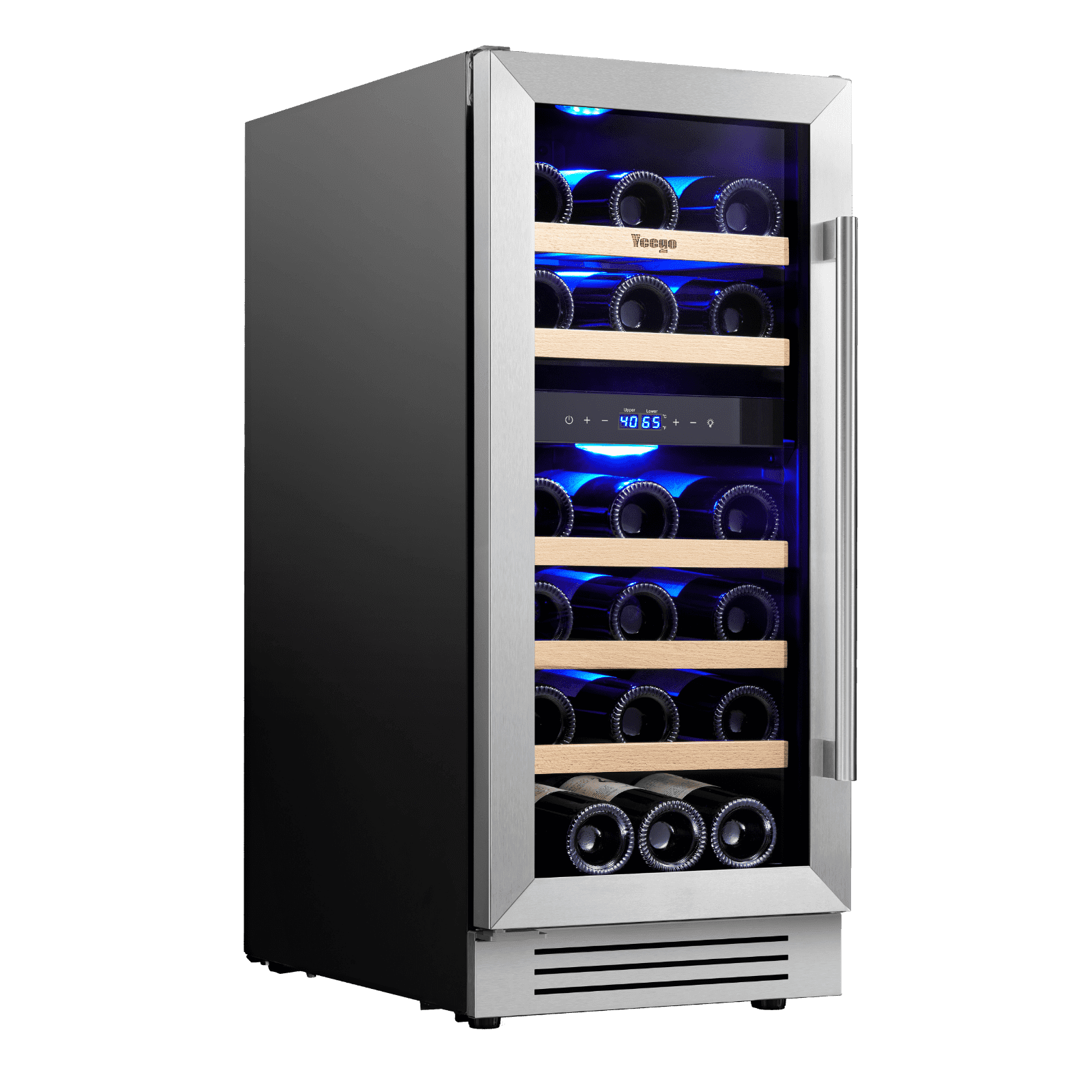 Yeego Wine Fridge Cooler - 15 Inch Dual Zone Wine Fridge Hold 28 Bottles, 40-65°F Wine Refrigerator Glass Door, Built in, Freestanding Under Counter