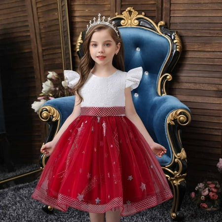 

Summer Savings Clearance! Edvintorg Kids Dresses For Girls Children s Sleeveless Embroidery Mesh Gauze Dress Princess Dress 3-12 Years Birthday Party Kids Gift