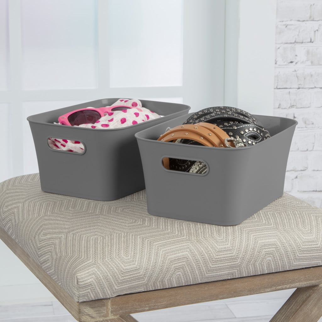 (6 pack) Mainstays Small Gray 2-Pack Plastic Storage Bins, 9.5 in x 6.8 in x 4.3 in