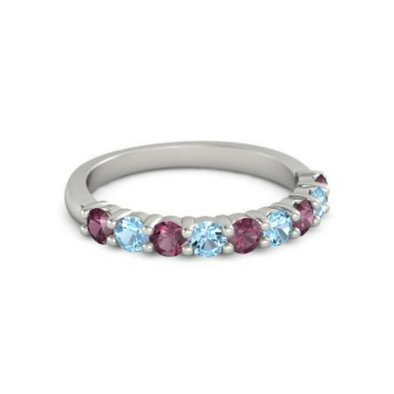 925 Sterling Silver Round 2.50 MM Rhodolite Blue Topaz Half Eternity Women Ring Size US- 4