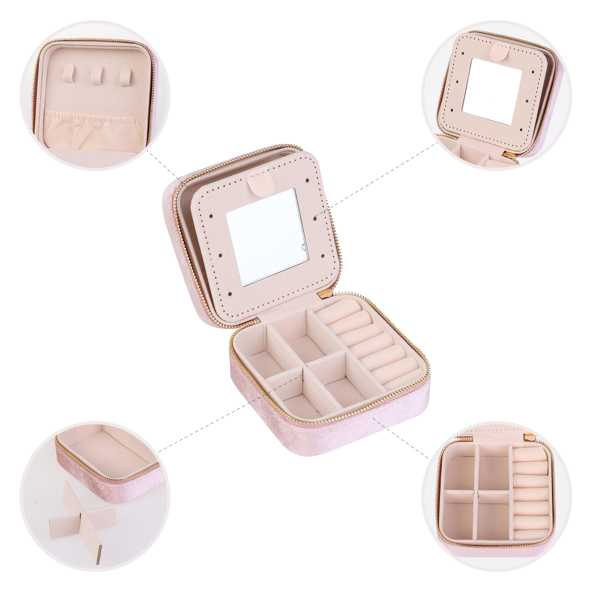 Unique Bargains Jewelry Box Small PU Leather Jewelry Organizer Case Storage Display Holder Pink