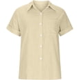 thumbnail image 3 of Womens Short Sleeve Cotton Button Down Up Shirt Summer Collared Collared V-Neck Loose Fit Blouse Casual Collared Plain Beach Office with Pockets Lightweight Tops, 3 of 5