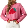 thumbnail image 5 of BOOMNY Women's Sweaters Long Sleeve Sweaters for Women Strawberry Embroidery Crewneck Warm Knit Pullover Trendy Tops 2025 Fall Winter Knitwear, 5 of 9