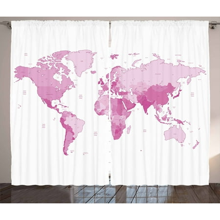 Light Pink Curtains 2 Panels Set Cute World Map Continents Island