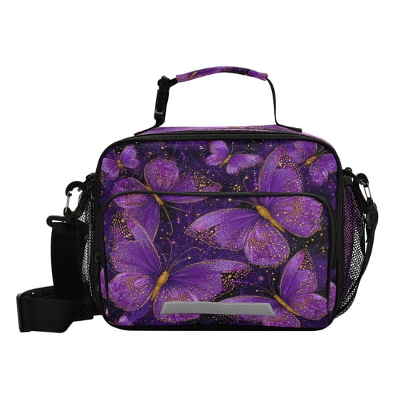 Insulated Lunch Bag 6L Leak-Proof Lunch Box with Shoulder Strap Multiple Pockets Lunch Tote Glowing Purple Butterfly