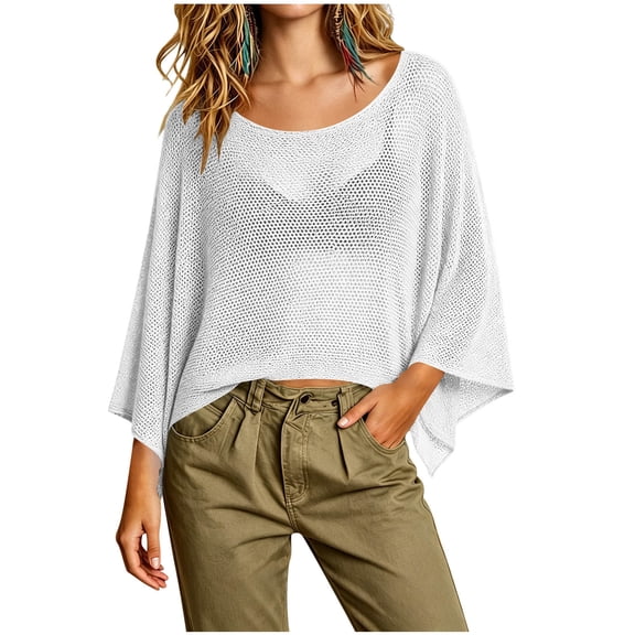 XuJwPNcy Long Sleeve Shirts for Women Breathable Comfy Scoop Neck Tops Summer Casual Vacation Clothes Loose Beach Cover Ups