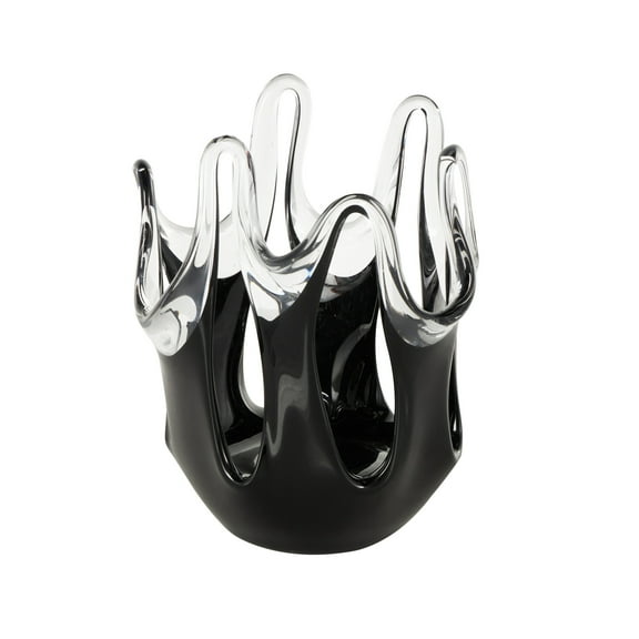 DecMode 11" Abstract Black Glass Vase with Wavy Oval Cutouts