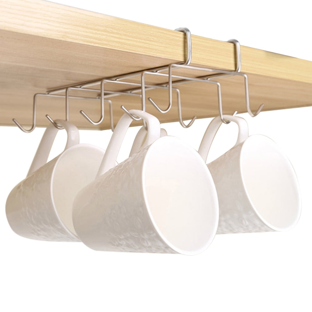 10 Hook Mug Holder Stainless Steel Under Shelf Mug Rack Coffee Cup