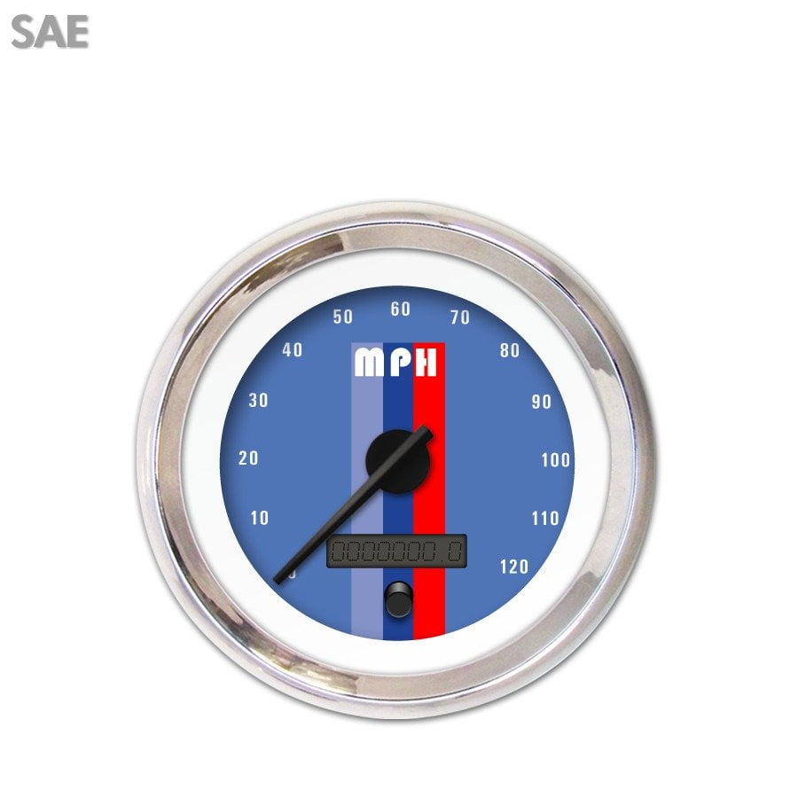 Speedometer Gauge SAE Vintage Autobahn Blue , Black Modern Needles