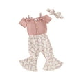 thumbnail image 2 of Gupgi 2Pcs Newborn Baby Girls Spring Outfits Infant Short Sleeve Rib Romper + Daisy Flare Pants + Headband Set, 2 of 9