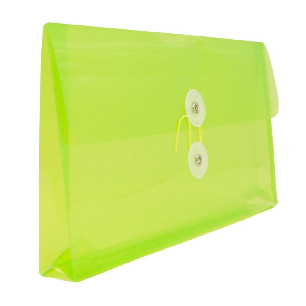 JAM Paper Plastic Envelopes with Button & String Tie Closure, #10 Business Booklet, 5 1/4 x 10, Lime Green, 3/pack