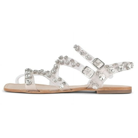 

Jeffrey Campbell Calath Women Embellished Flat Sandals Clear Nude Pearl Sandals (Clear 7)
