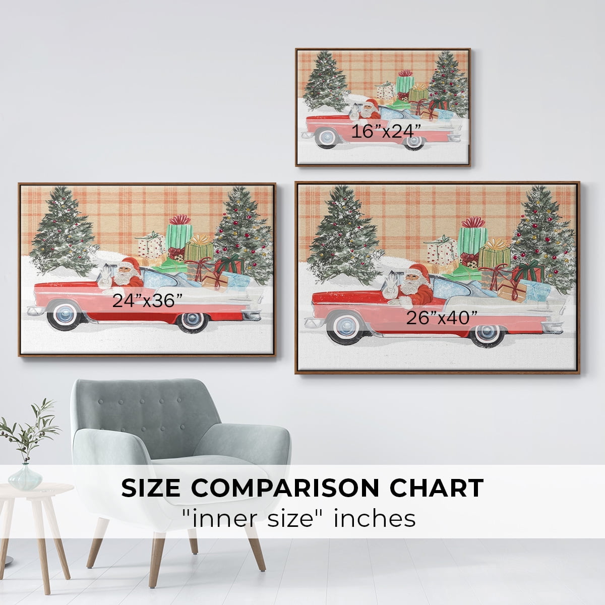 Santa on Wheels II - Framed Gallery Wrapped Holiday Canvas - 25 x 37 - Rosewood Frame