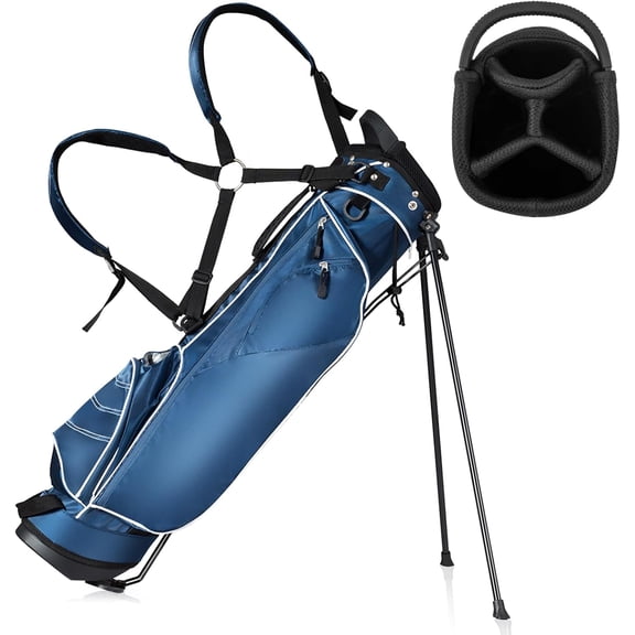 Lightweight Golf Stand Bag with 4-Way Dividers, Portable 3.5 LBS Golf Club Carry Bag with 4 Zippered Pockets and Insulated Cooler, Waterproof Sunday Bag with Rain Hood and Dual Strap System