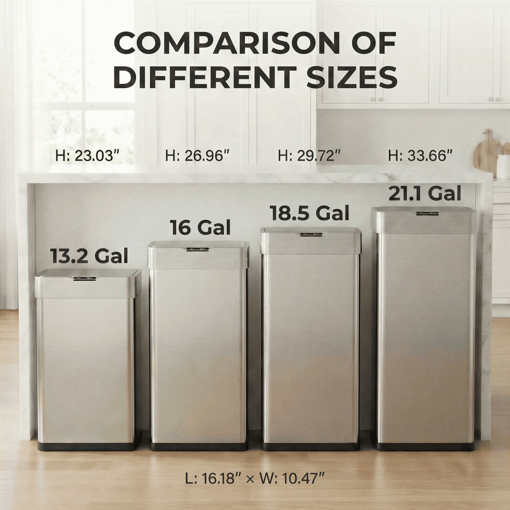 TLSUNNY 60 L Automatic Kitchen Trash Can, Motion Sensor Stainless Steel Garbage Bin with Quiet Close Lid