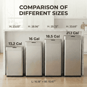 TLSUNNY 60 L Automatic Kitchen Trash Can, Motion Sensor Stainless Steel Garbage Bin with Quiet Close Lid