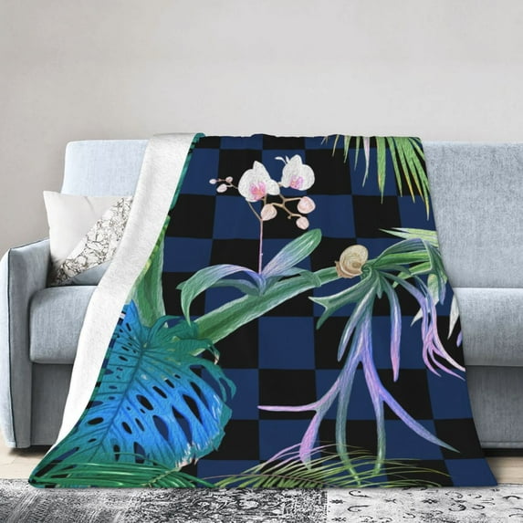 Throw Blanket Checkerboard Tropical Plant Green For Couch-Ultra-Soft Micro Fleece Sofa Bed Camping Travel Blanket For Kid Baby Boys Girls Adults 50"X40"