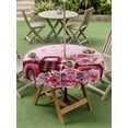 thumbnail image 3 of Outdoor Tablecloth with Umbrella Hole and Zipper, Valentine's Day Round Table Cloth 60 Inch Waterproof Tablecloth, Romantic Love Roses Truck Ombre Pink Picnic Table Cover for Patio Camping, 3 of 7