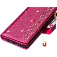 thumbnail image 2 of for iPhone 14 Pro Max Wallet Case with Strap, Premium PU Leather Flip Cover with Card Holder and Kickstand Bracelet Glitter Shockproof TPU Flip Cover Phone Cases for Girls Women, 2 of 8