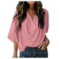 thumbnail image 2 of CFLVAEK Baggy Chiffon Blouses for Women Casual V Neck Solid Color Tops Trendy 3/4 Sleeve Going Out T Shirts, 2 of 6