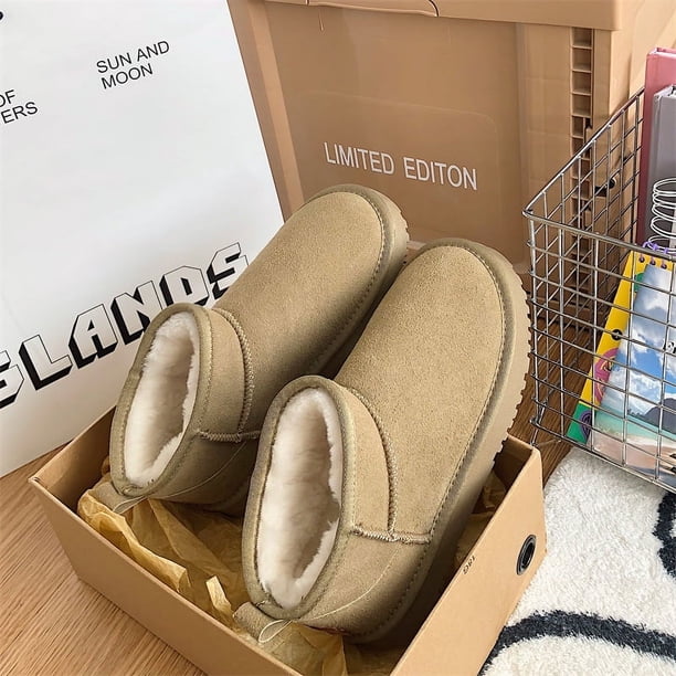 Botas de nieve para mujer, con puntera gruesa y suela gruesa, combinables, feas, lindas, acolchadas de algodón, botas básicas para mujer con punta redonda, cálidas y antideslizantes para mujer
