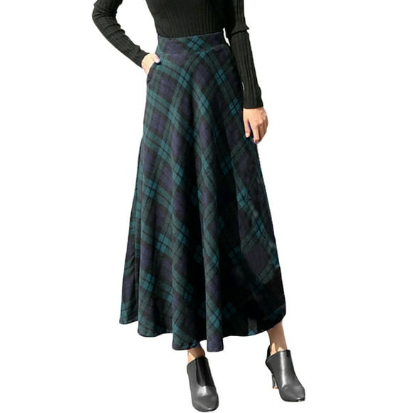 Clearance-Sale Skirts for Women Solid Color Plaid Pattern Womens High Elastic Waist Maxi A-line Plaid Winter Warm Flare Long Ankle Skirt Skirt Midi Fit And Flare Daily Elegant A-Line Swing Hem Skirt