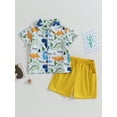 thumbnail image 2 of GXFC Toddler Boys Summer Dinosaur Print Shorts Outfits Kids Boys Short Sleeve Turn-Down Collar Tops and Short Pants Set Casual Clothes 2Pcs 1-5T, 2 of 9